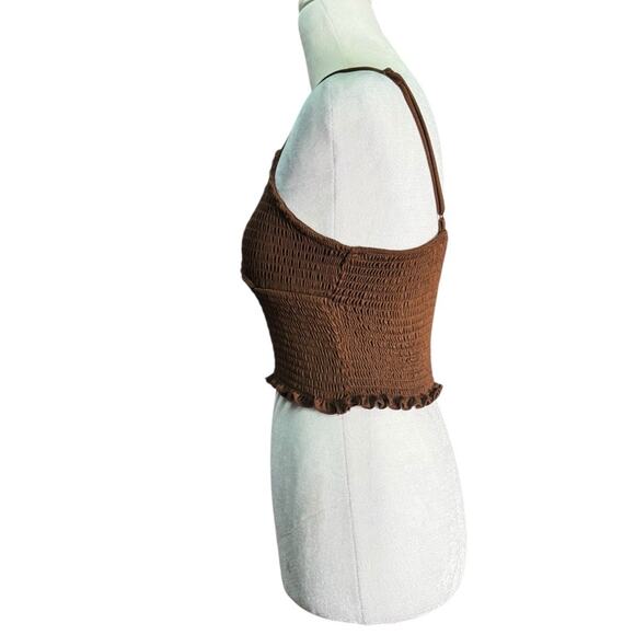 Y2K Rue21 Brown Smocked Cami Top Ruffle Hem Sz Large Festival Boho Indie Sleaze - Picture 4 of 6